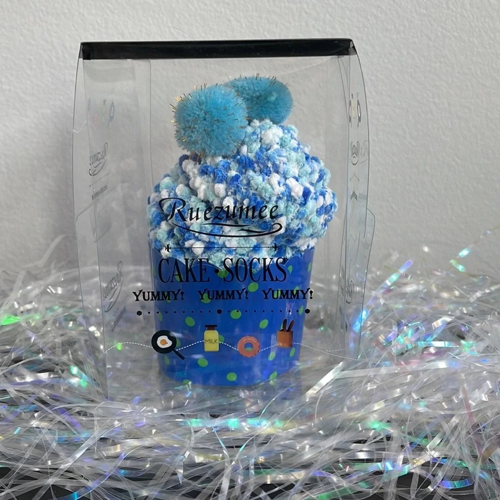 Confetti Cupcake Socks with Pom Poms in Box